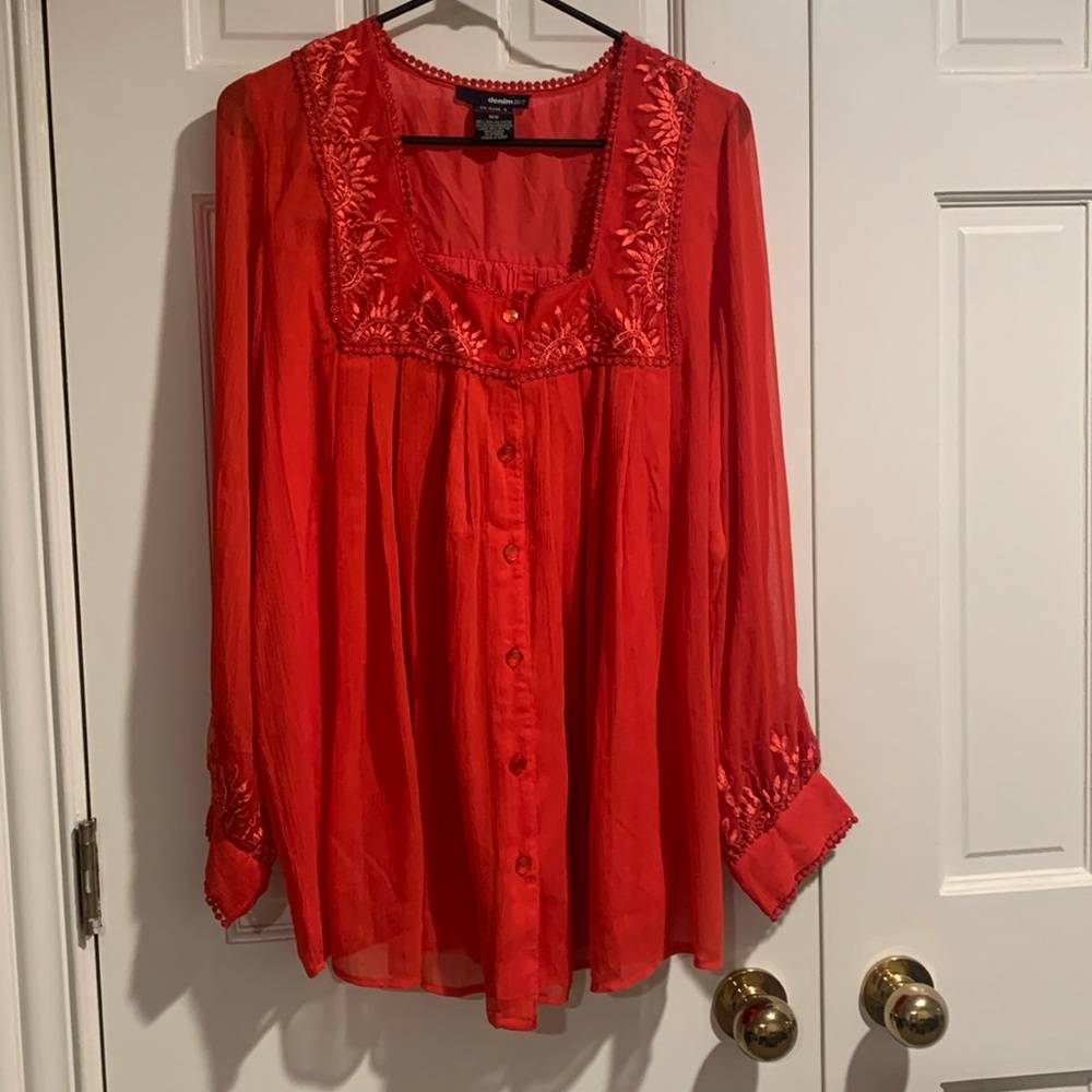 Beautiful Embroidered Sheer Top with with sewn in lining for coverage